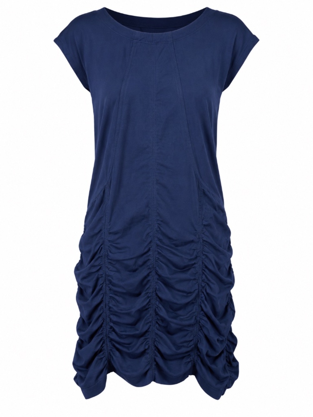 Navy Ruched Mini Dress Size Small Cap Sleeve Stretch Cotton Wearables Brand